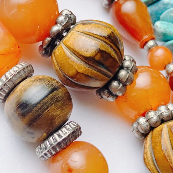 Y2K Carnelian Howlite Glass Wood Boho Artisan Chunky Beaded Necklace 27" - Picture 6 of 11